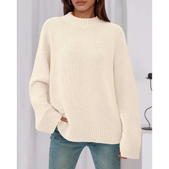 Women's Ribbed Knit Crewneck Sweater Cozy Long Sleeve Fall Winter Clothes - Picture 5 of 8